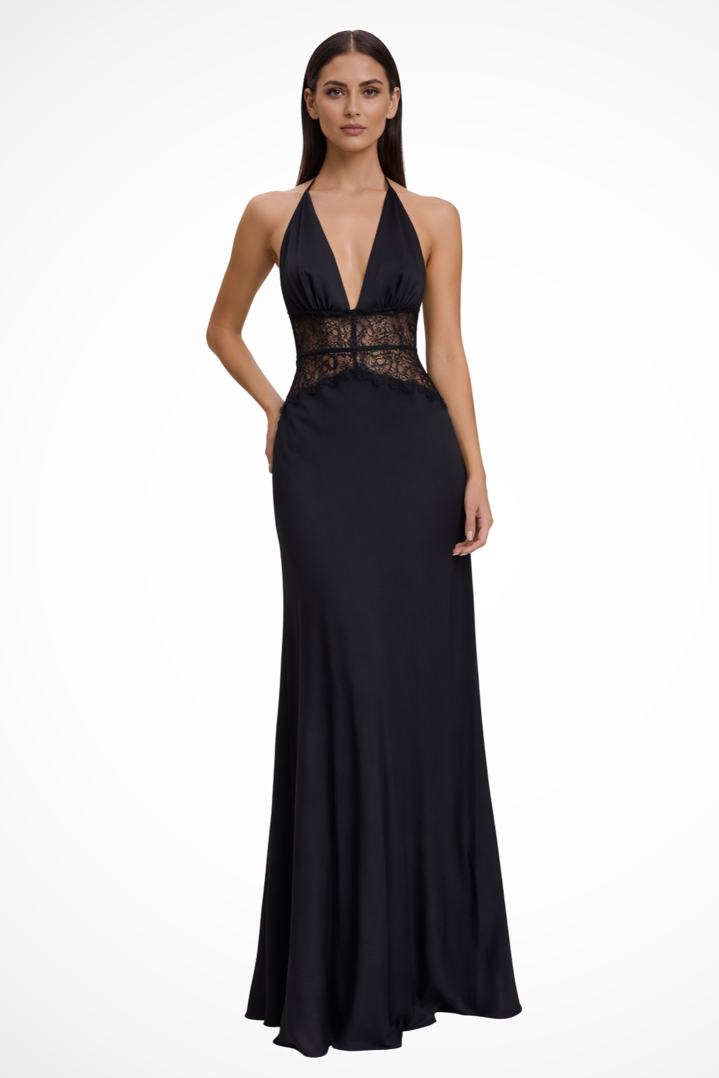 Women Halter Neck Backless Maxi Wedding-Guest Dress – Modern Everyday Look – Black – XS