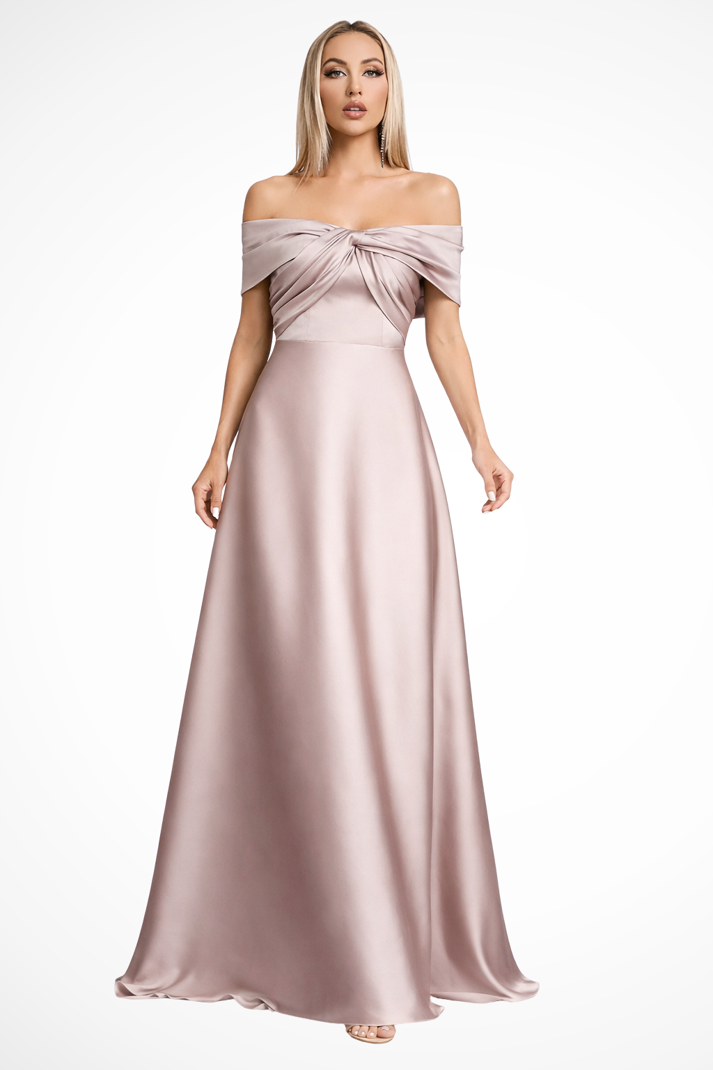 Women Off Shoulder Twisted Pleated Satin Wedding-Guest Maxi Dress – Modern Everyday Look – Dark Green – XL
