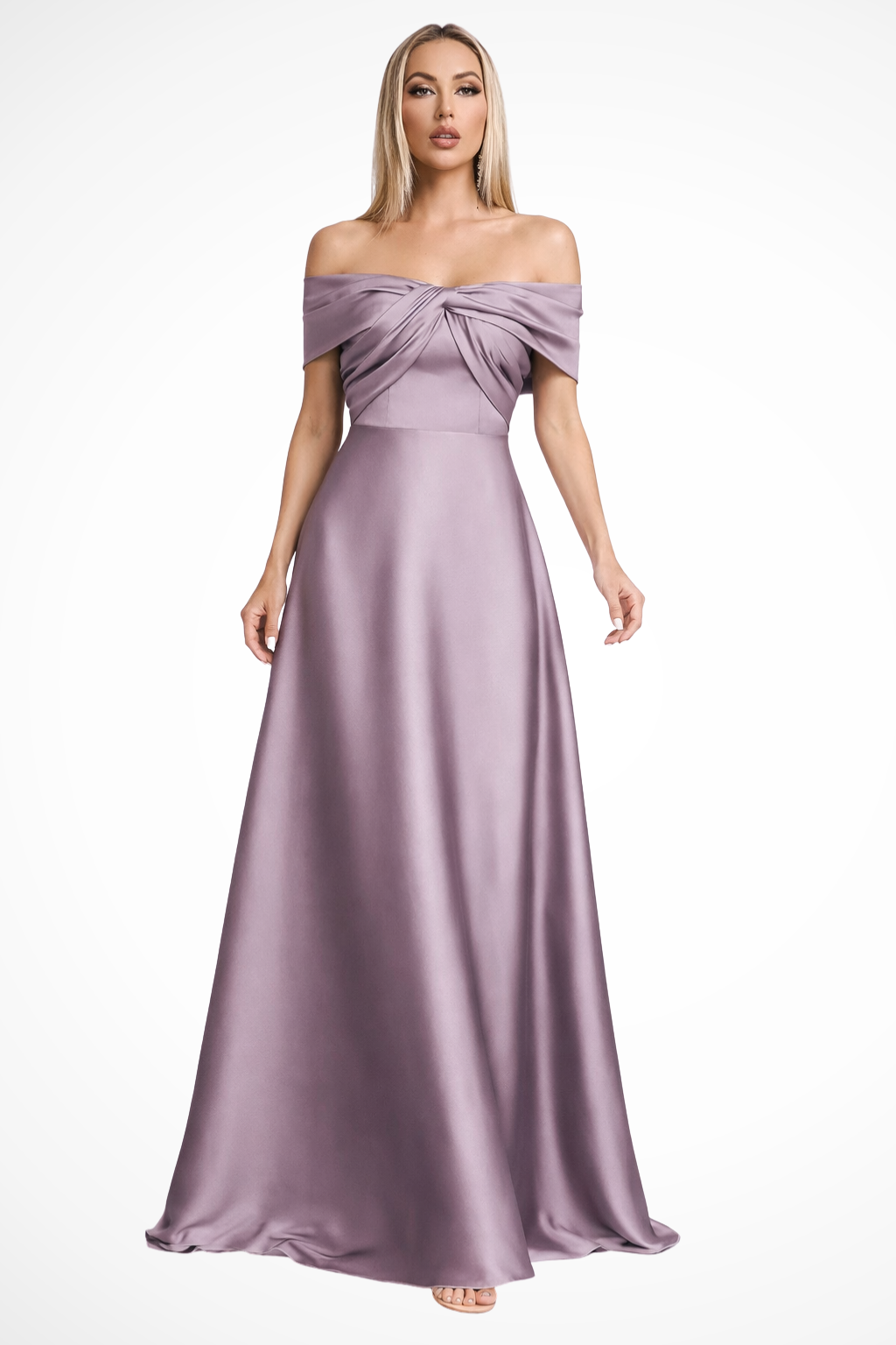 Women Off Shoulder Twisted Pleated Satin Wedding-Guest Maxi Dress – Modern Everyday Look – Blue – XL