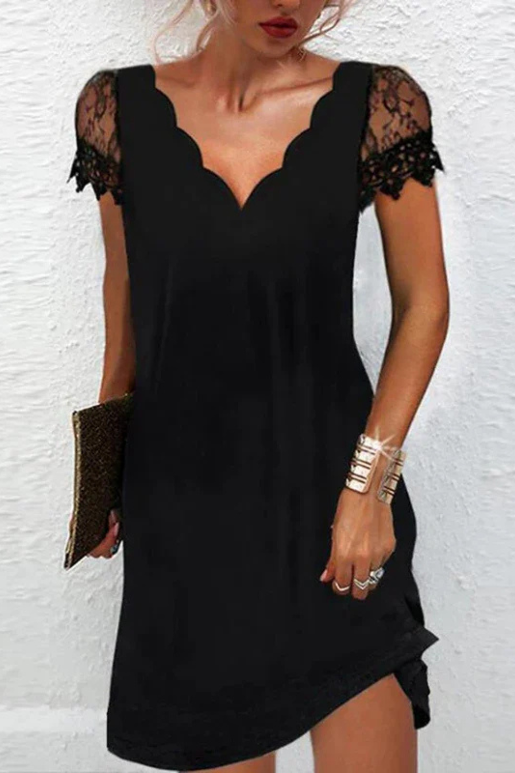 Women Lace Sleeve Midi Wedding-Guest Dress – Modern Everyday Look – Black – 4XL