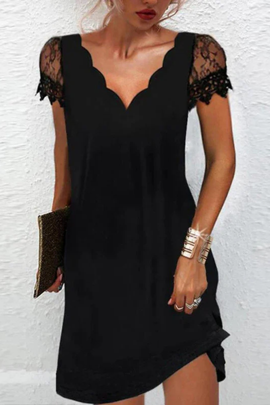 Women Lace Sleeve Midi Wedding-Guest Dress – Modern Everyday Look – Black – 4XL