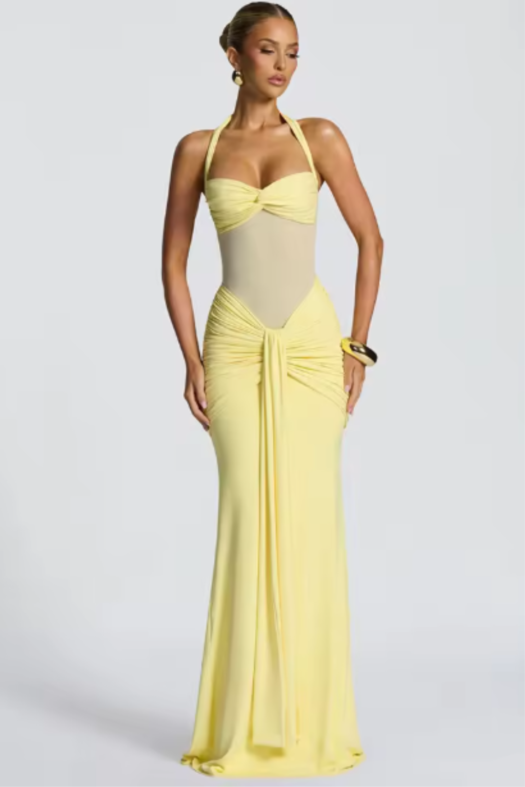 Women Halter Neck Ruched Wedding-Guest Maxi Dress – Modern Everyday Look – Burgundy – 2XL