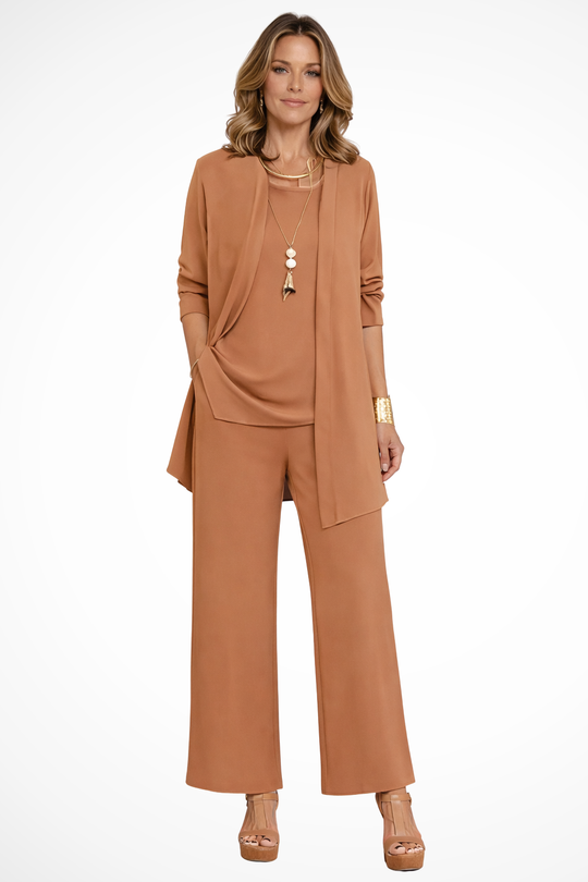 Women Elegant and Formal 3 Piece Set – Refined Occasion Style – Brown – XS