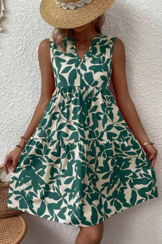 Women Sleeveless V-Neck Beach Boho Midi Dress – Modern Everyday Look – Blue – 2XL