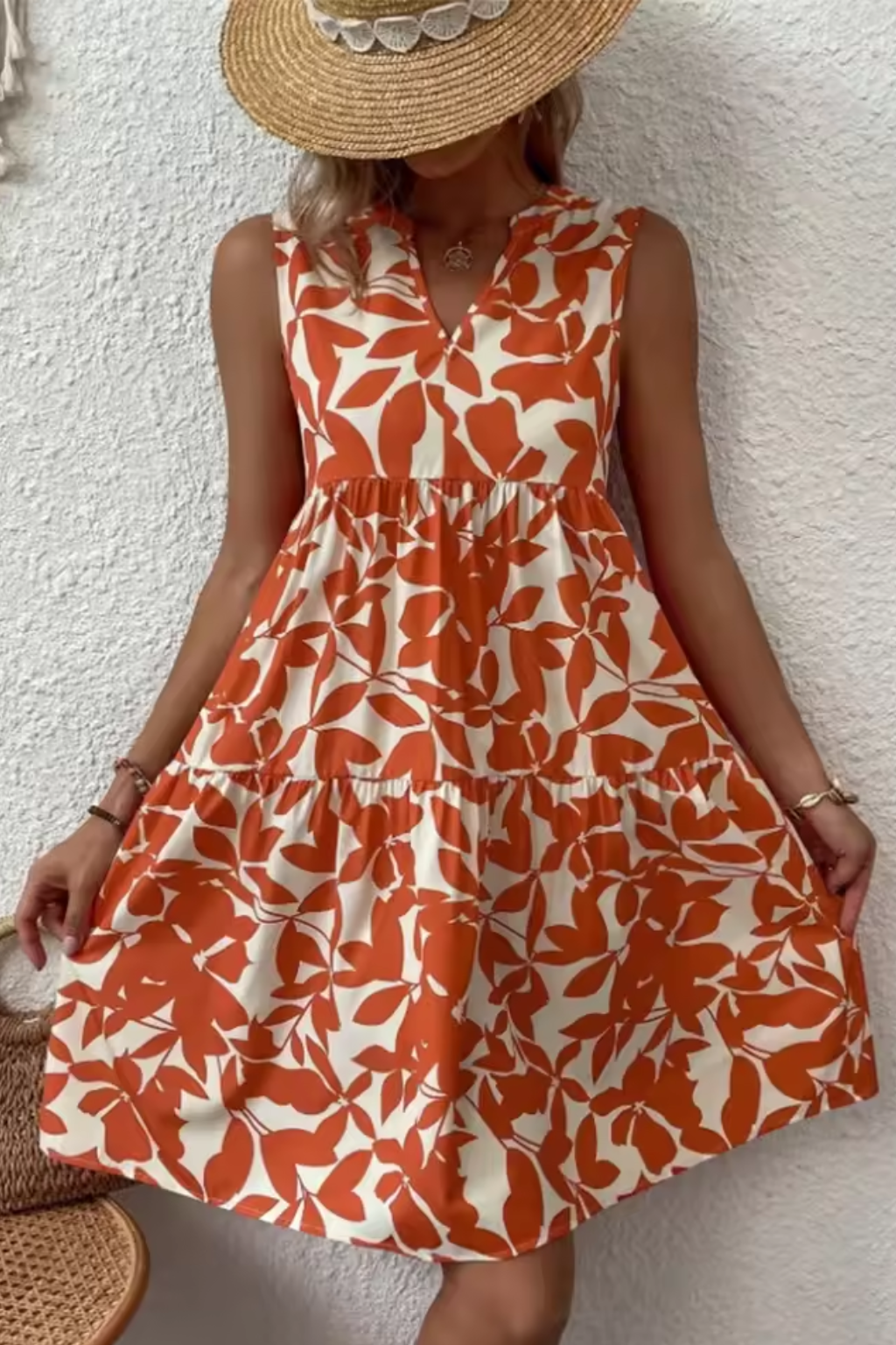 Women Sleeveless V-Neck Beach Boho Midi Dress – Modern Everyday Look – Blue – L