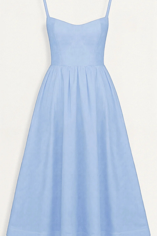 Women Ascot Style a Line Wedding-Guest Midi Dress – Modern Everyday Look – Light Blue – XL