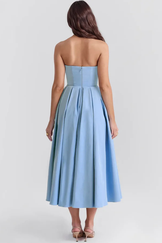 Women Strapless Corset Midi Dress with Flared Skirt – Modern Everyday Look – White – 2XL