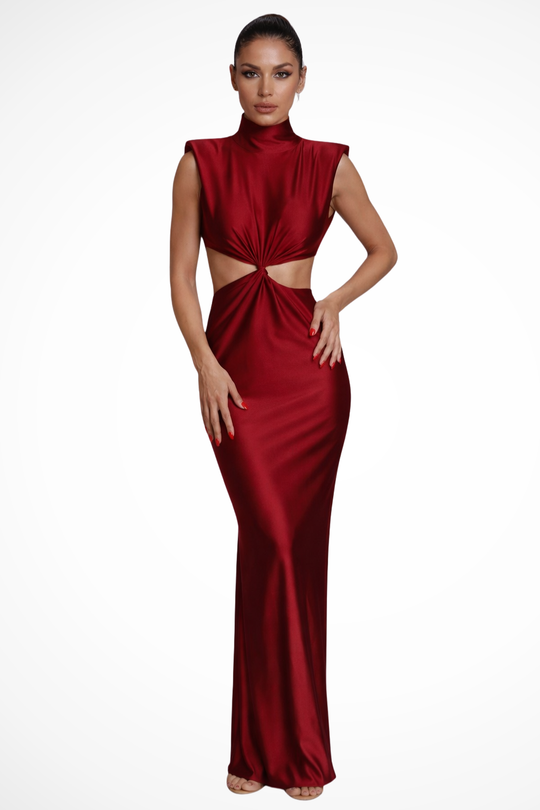 Women High Neck Sleeveless Twisted Cut Out Bodycon Maxi Dress – Modern Everyday Look – Green – M