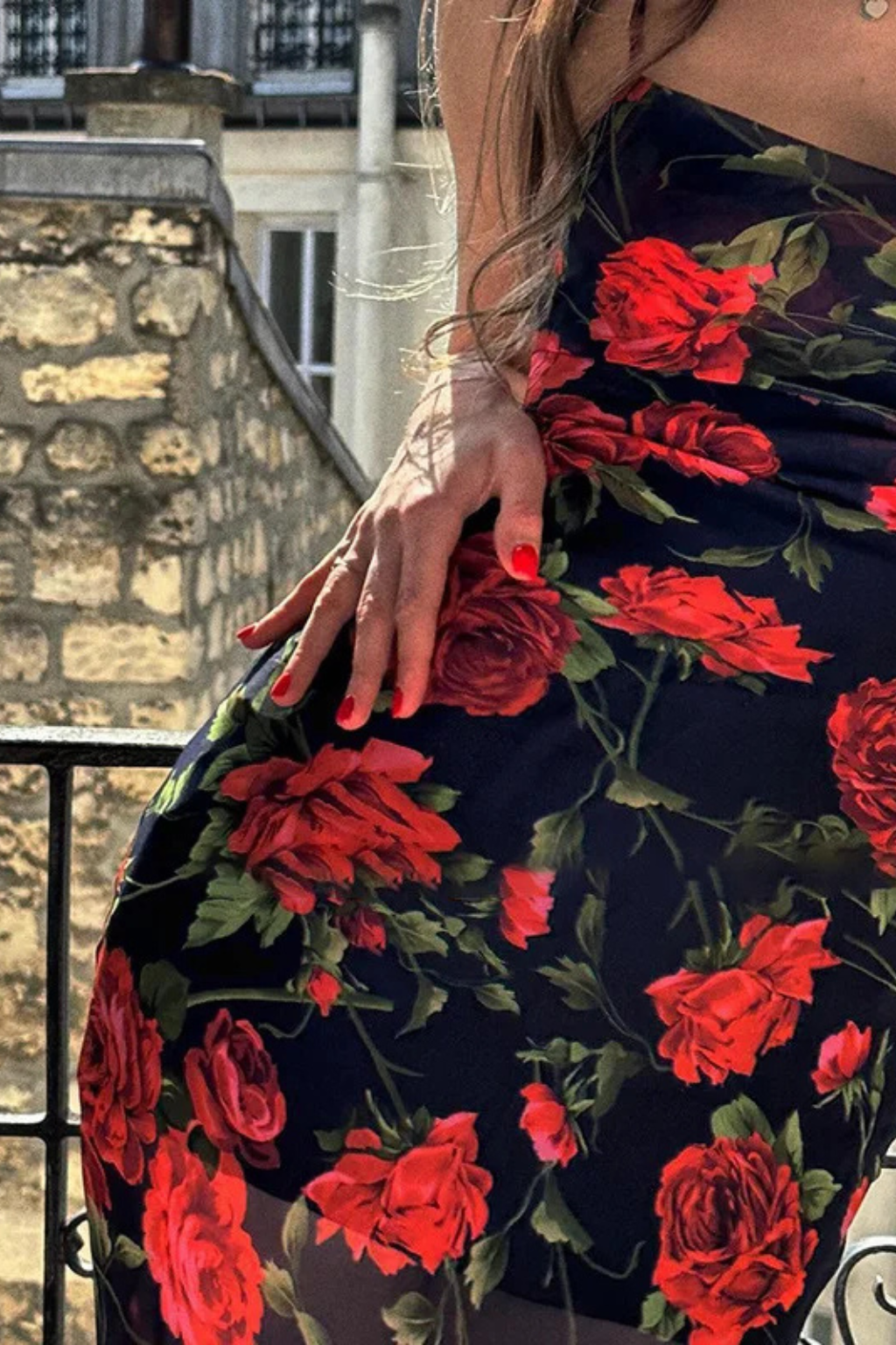 Women Floral Spaghetti Strap Maxi Summer Wedding Dress – Modern Everyday Look – Red – S