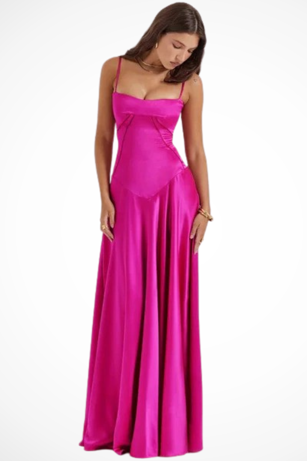 Women Satin Corset Wedding-Guest Maxi Dress – Modern Everyday Look – Ivory – S