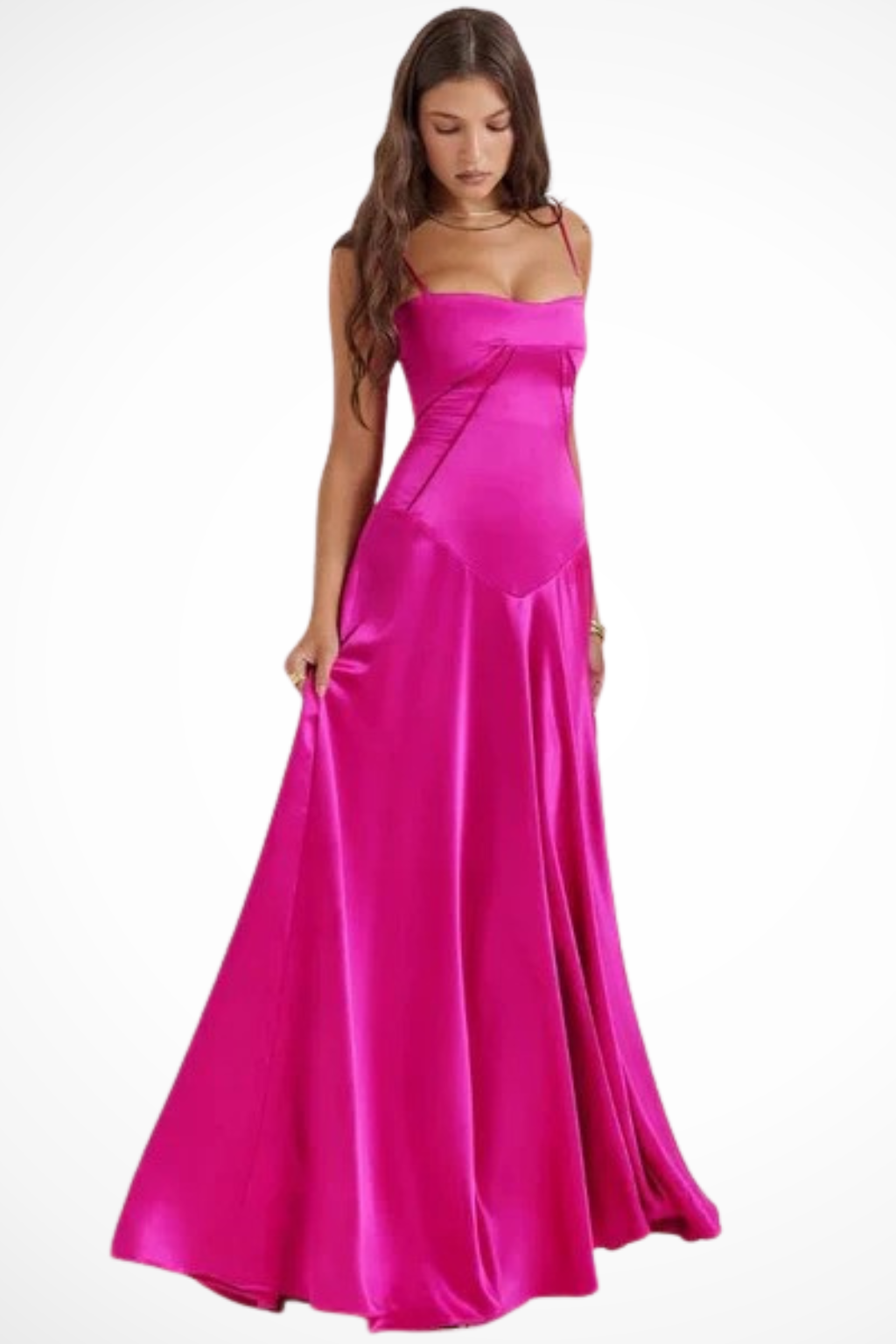 Women Satin Corset Wedding-Guest Maxi Dress – Modern Everyday Look – Ivory – M