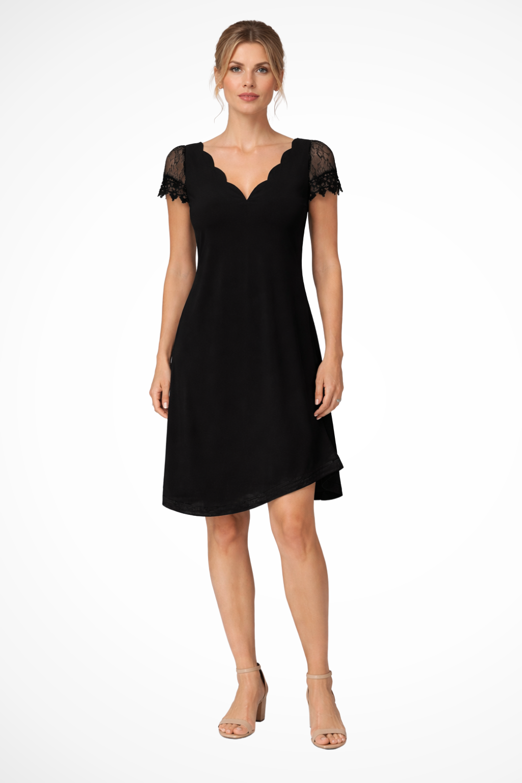 Women Lace Sleeve Midi Wedding-Guest Dress – Modern Everyday Look – Black – 3xL