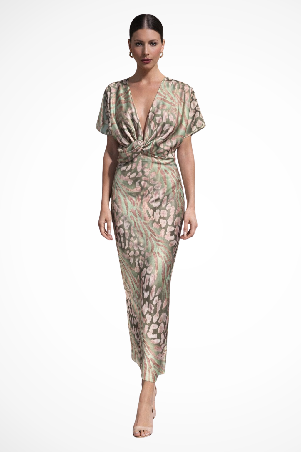 Women Twisted V-Neck Summer Maxi Dress – Modern Everyday Look – Light Green – XS