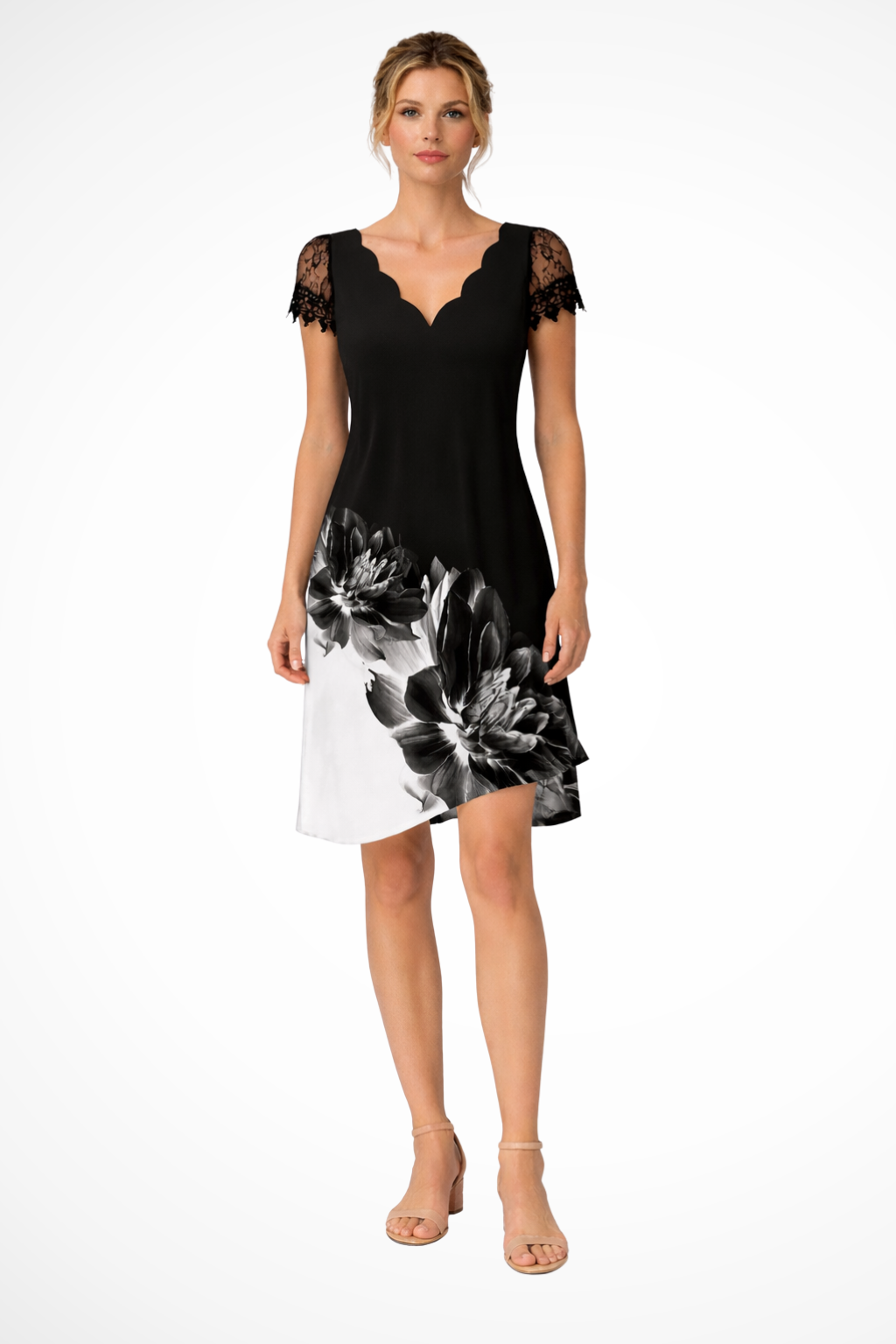 Women Lace Sleeve Midi Wedding-Guest Dress – Modern Everyday Look – Black – 5XL
