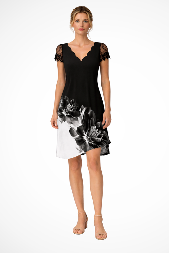 Women Lace Sleeve Midi Wedding-Guest Dress – Modern Everyday Look – Black – 5XL