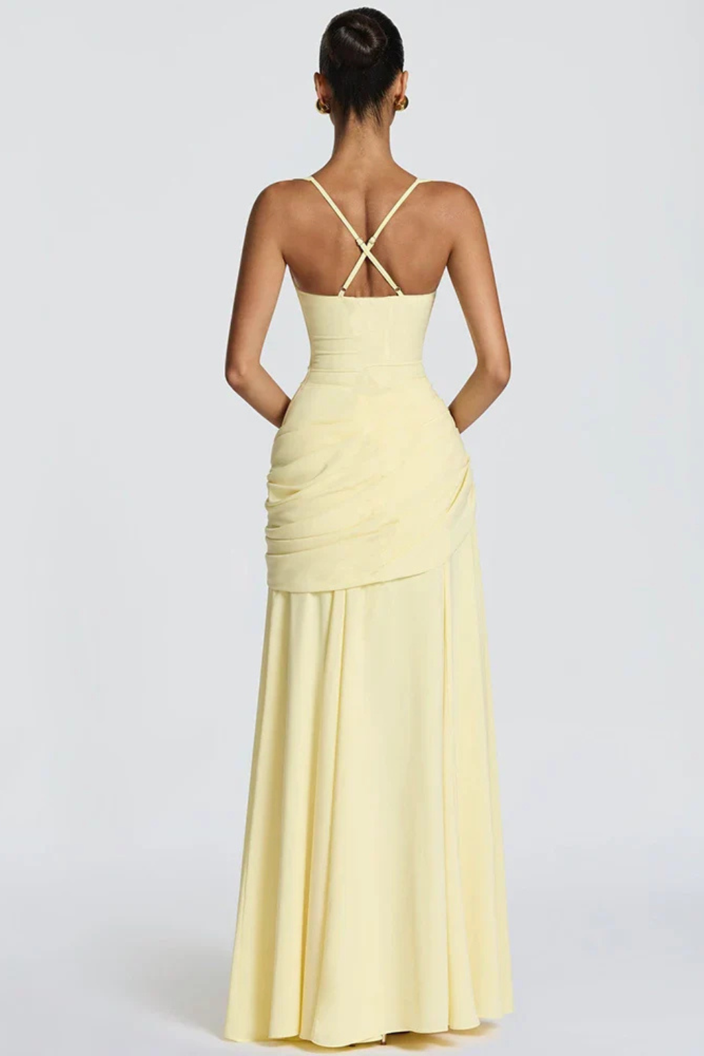 Women Square Neck Race Day Wedding-Guest Maxi Dress – Modern Everyday Look – Yellow – M