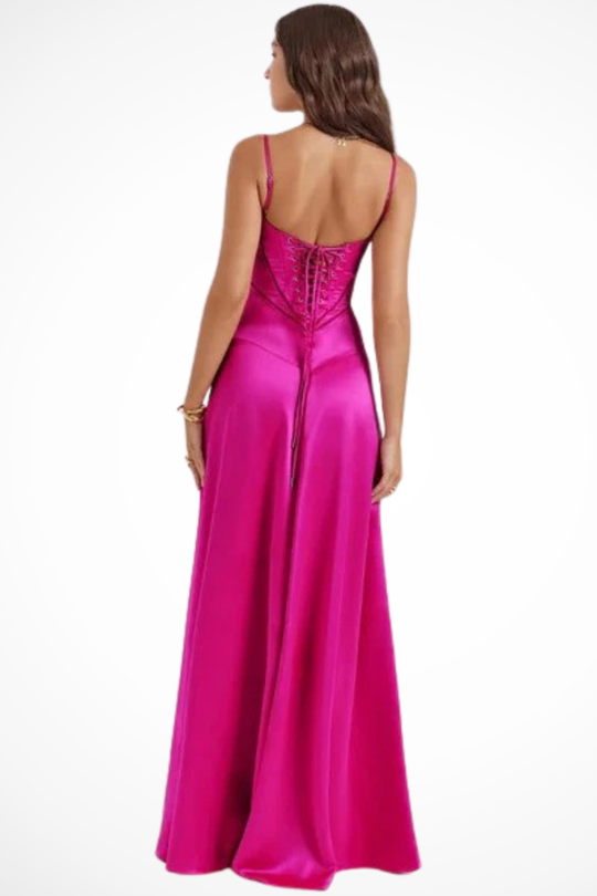 Women Satin Corset Wedding-Guest Maxi Dress – Modern Everyday Look – Ivory – XXL