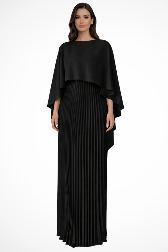 Women Cape Sleeve Pleated Wedding-Guest Maxi Dress – Modern Everyday Look – Beige – 2XL