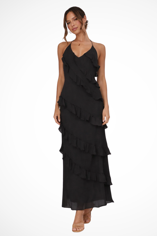 Women Halter Neck Ruffle Summer Maxi Dress – Modern Everyday Look – Yellow – L