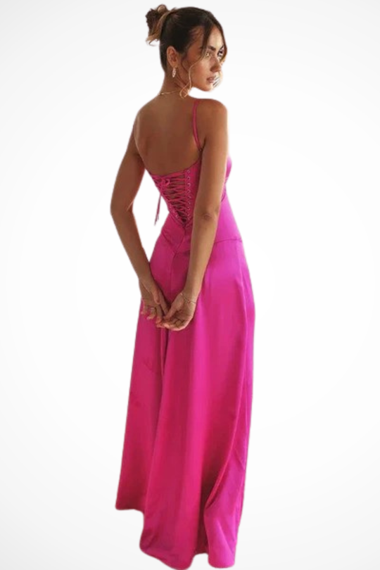 Women Satin Corset Wedding-Guest Maxi Dress – Modern Everyday Look – Pink – S