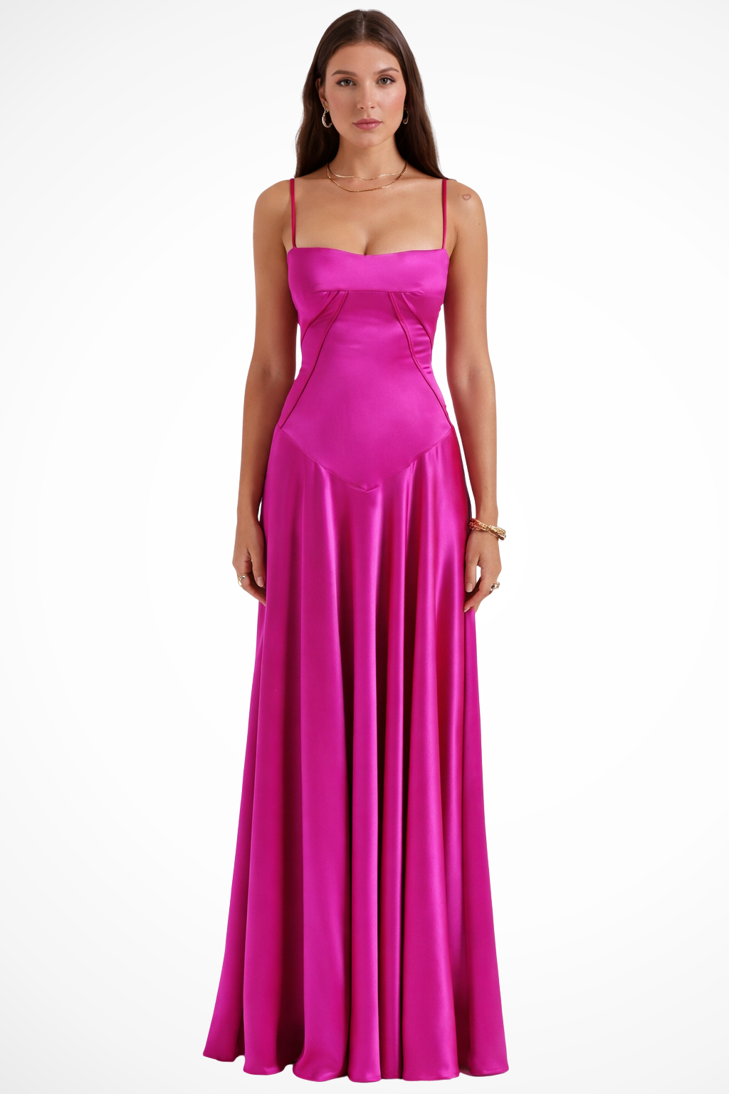 Women Satin Corset Wedding-Guest Maxi Dress – Modern Everyday Look – Purple – XXL