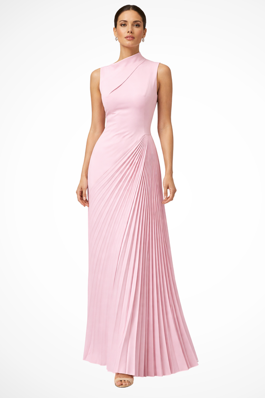 Women One-Shoulder Pleated Wedding-Guest Race Day Maxi Dress – Modern Everyday Look – Black – M