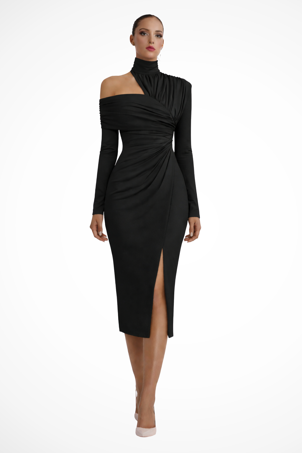 Women Asymmetric One-Shoulder Wedding-Guest Midi Dress – Modern Everyday Look – White – 2XL