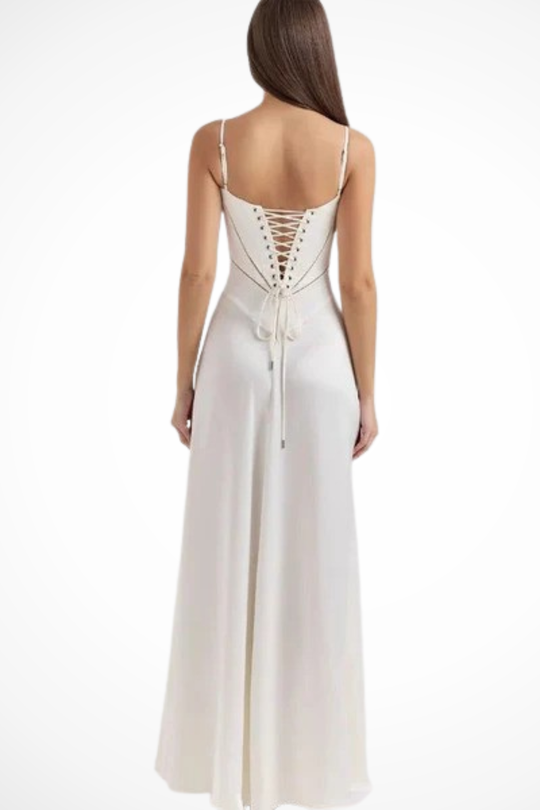 Women Satin Corset Wedding-Guest Maxi Dress – Modern Everyday Look – Smoke Grey – XL