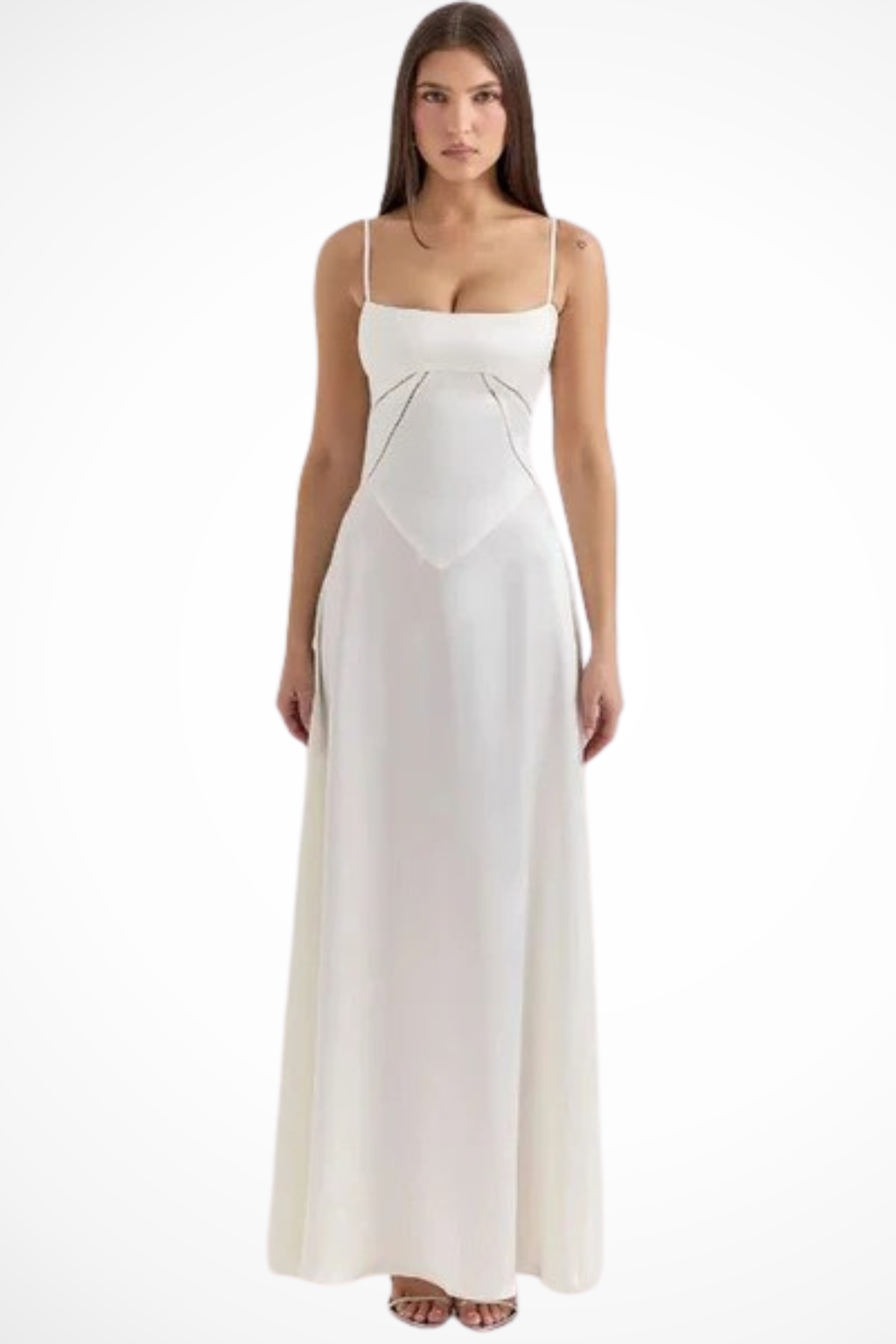 Women Satin Corset Wedding-Guest Maxi Dress – Modern Everyday Look – Smoke Grey – S