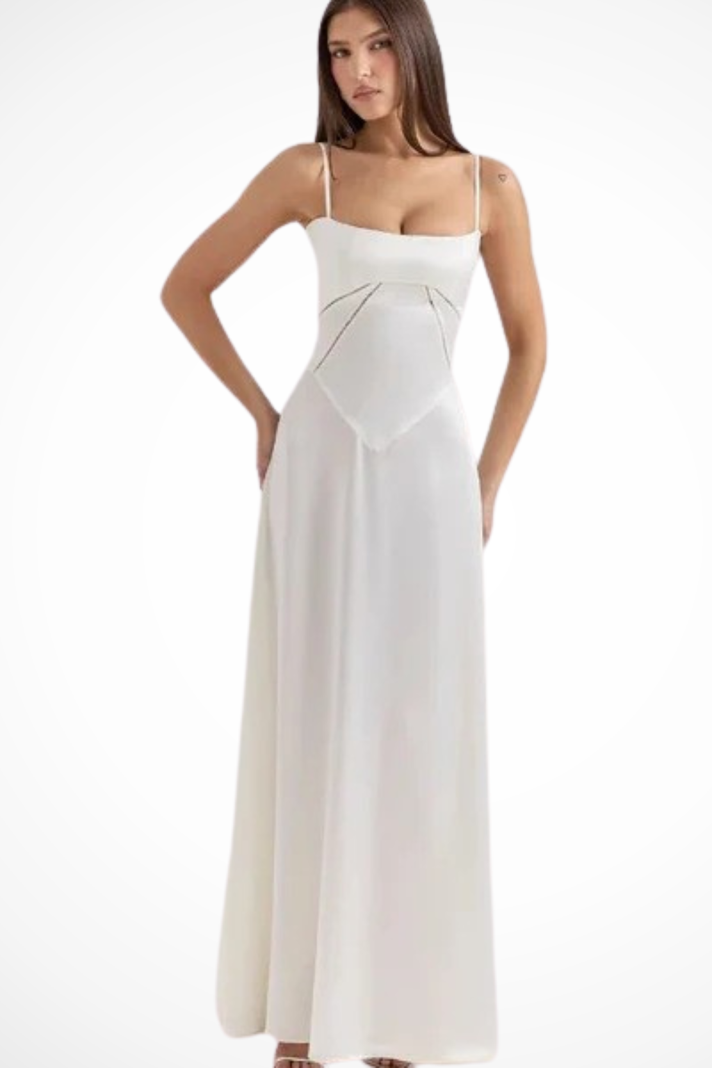 Women Satin Corset Wedding-Guest Maxi Dress – Modern Everyday Look – Smoke Grey – XS