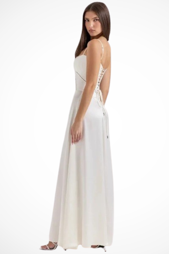 Women Satin Corset Wedding-Guest Maxi Dress – Modern Everyday Look – Black – XS