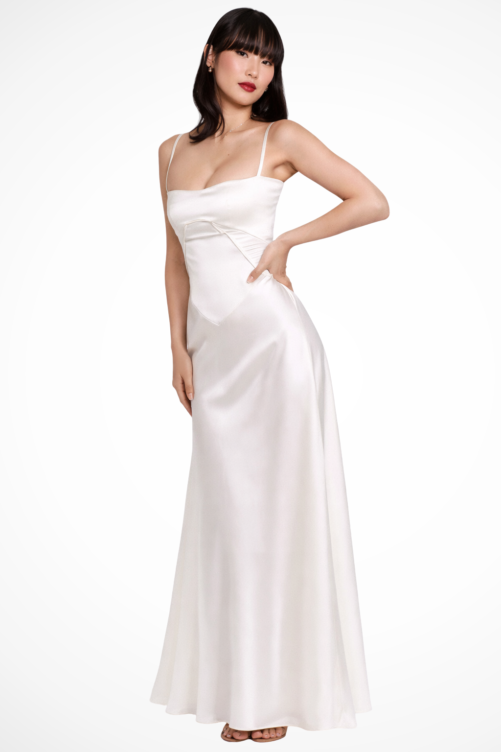 Women Satin Corset Wedding-Guest Maxi Dress – Modern Everyday Look – Smoke Grey – M