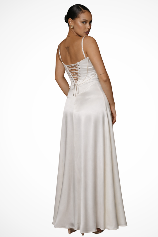 Women Satin Corset Wedding-Guest Maxi Dress – Modern Everyday Look – Purple – L