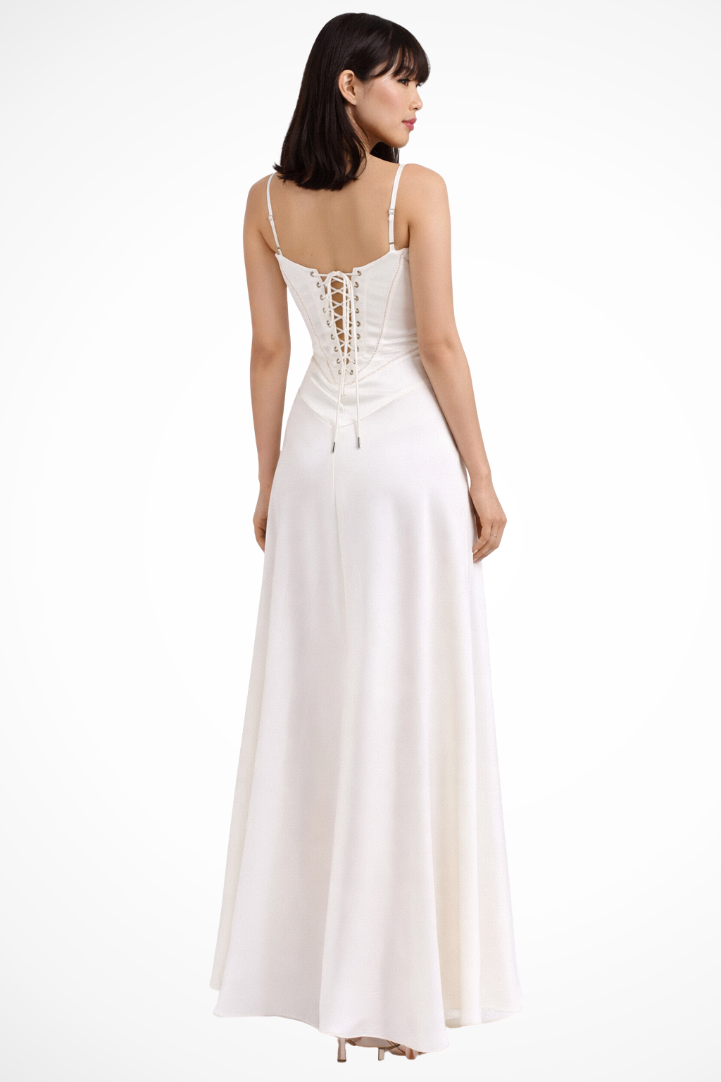 Women Satin Corset Wedding-Guest Maxi Dress – Modern Everyday Look – Smoke Grey – L