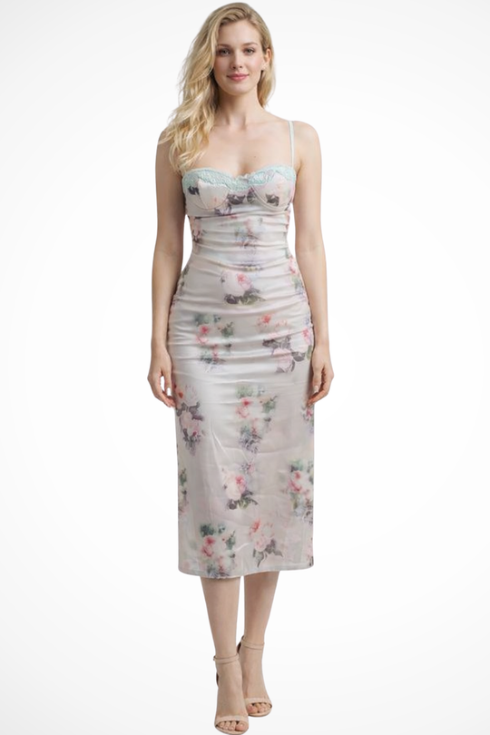 Women Ruched Summer Wedding-Guest Floral Maxi Dress – Modern Everyday Look – Midi Dress – 2XL