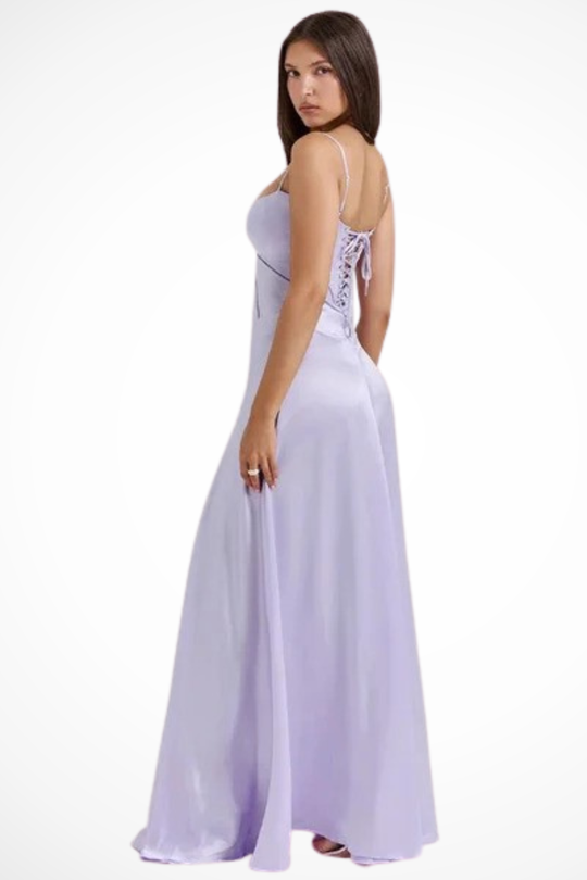 Women Satin Corset Wedding-Guest Maxi Dress – Modern Everyday Look – Black – L