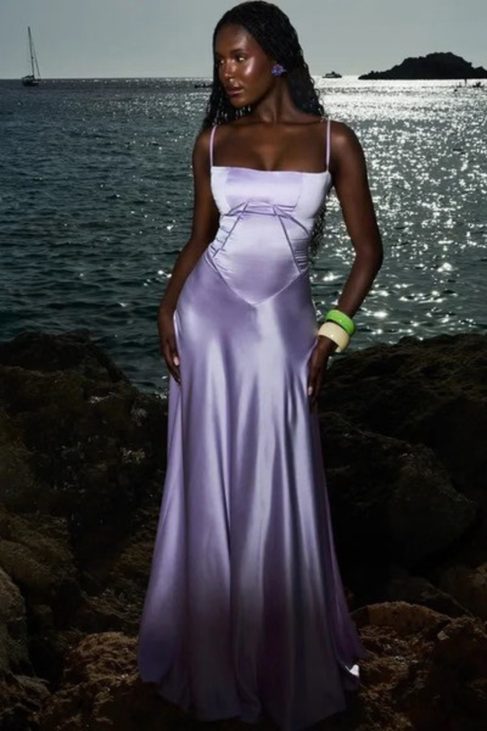 Women Satin Corset Wedding-Guest Maxi Dress – Modern Everyday Look – Purple – S