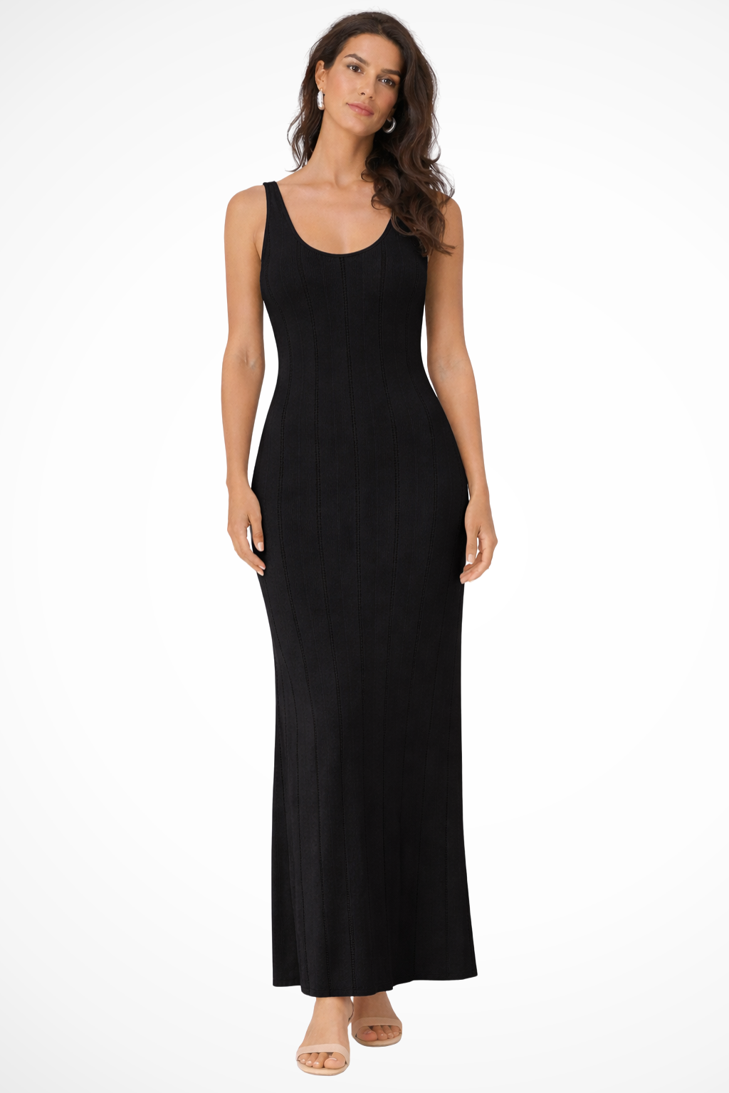 Women Sleeveless Knit Maxi Summer Wedding-Guest Dress – Modern Everyday Look – Black – XS