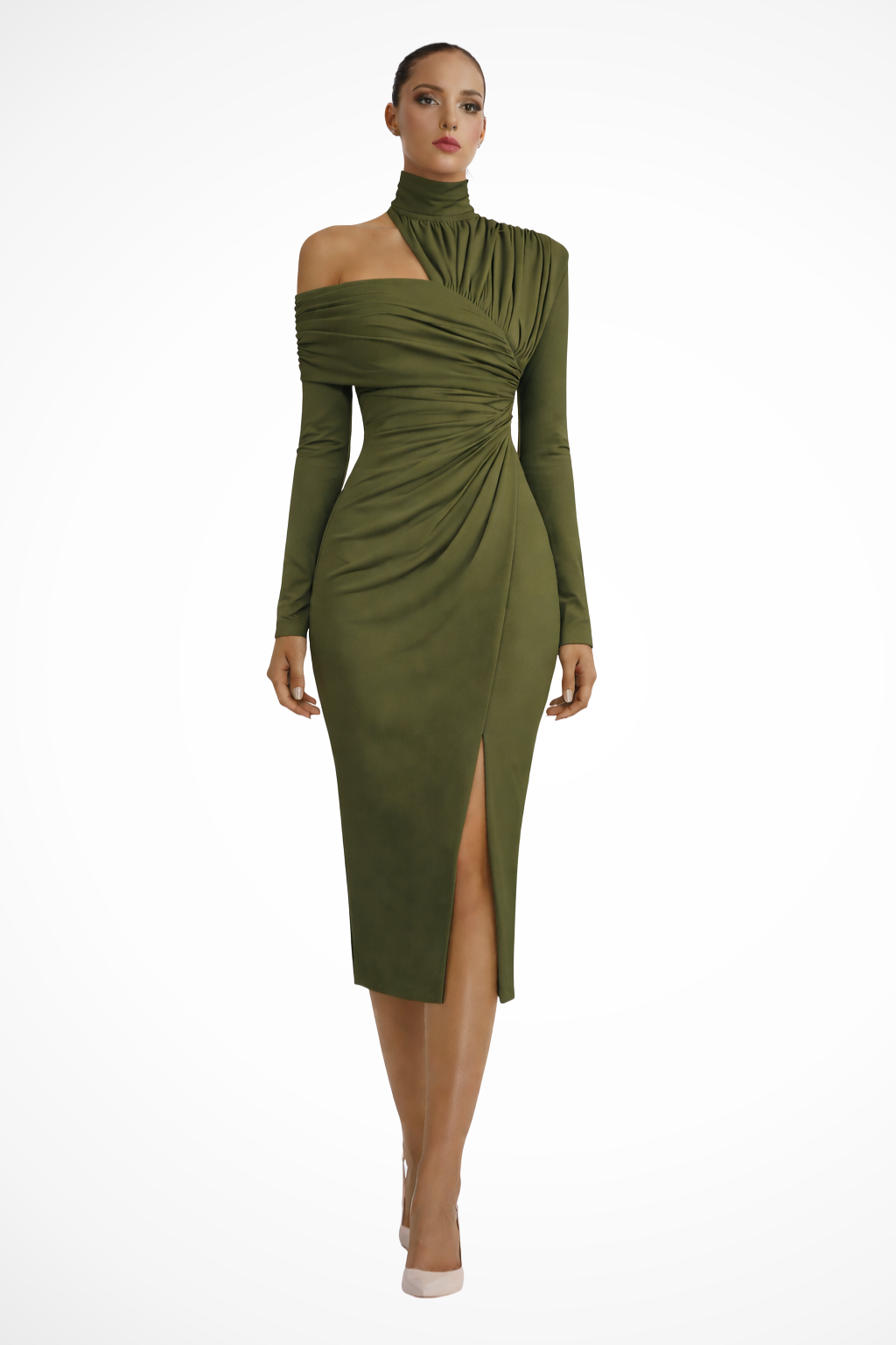Women Asymmetric One-Shoulder Wedding-Guest Midi Dress – Modern Everyday Look – Sky Blue – XL
