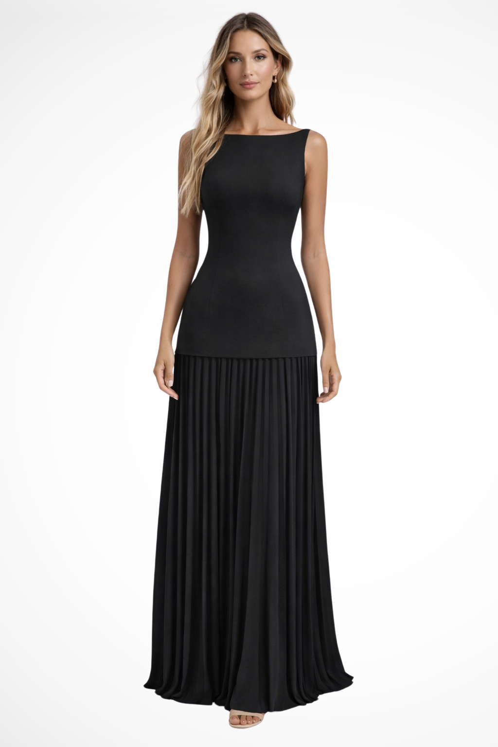 Women Elegant Pleated Formal Maxi Dress – Refined Occasion Style – Pink – S