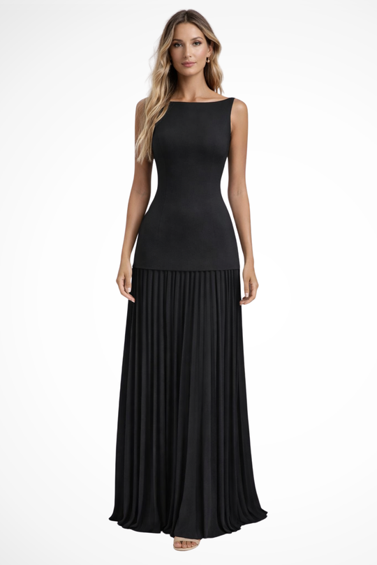 Women Elegant Pleated Formal Maxi Dress – Refined Occasion Style – Pink – S