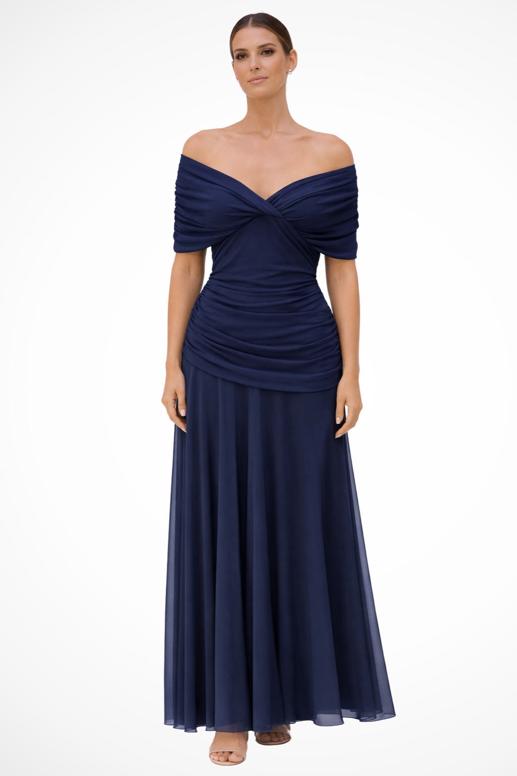 Women Elegant Off-shoulder Pleated Summer Dress – Refined Occasion Style – Green – XS