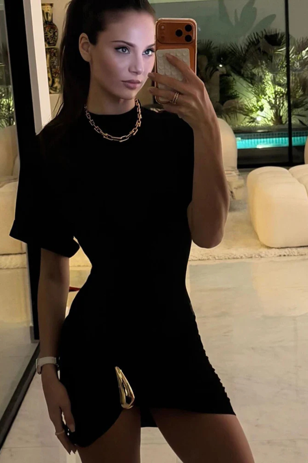 Women Short-Sleeve Ruched Bodycon Summer Wedding-Guest Mini Dress – Modern Everyday Look – Black – 2XL