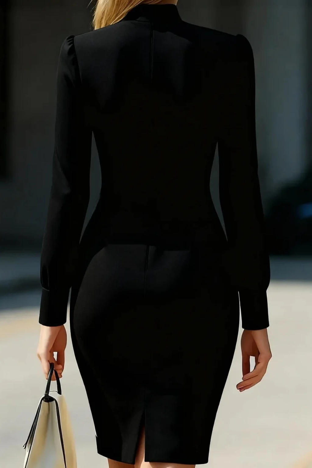 Women High Neck Long-Sleeve Wedding-Guest Midi Dress – Modern Everyday Look – Apricot – XS