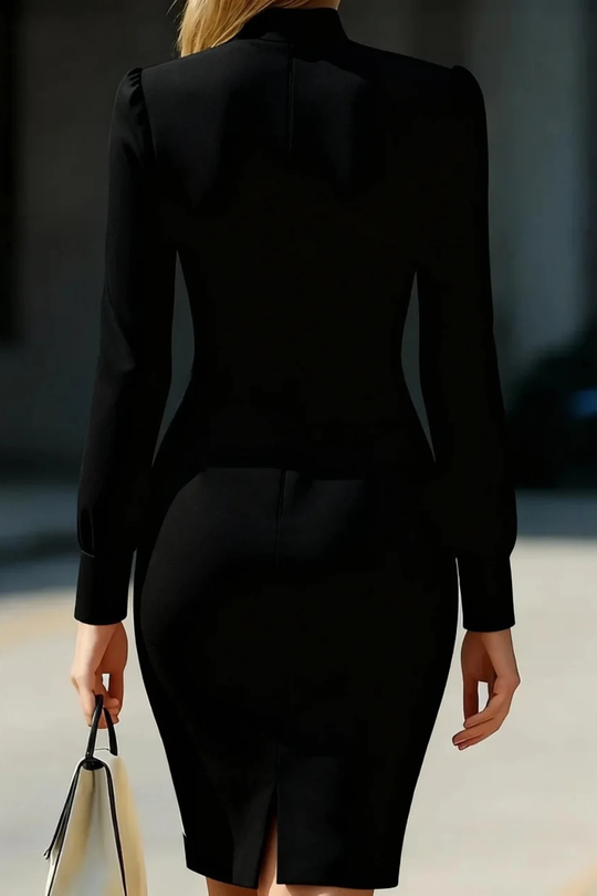 Women High Neck Long-Sleeve Wedding-Guest Midi Dress – Modern Everyday Look – Apricot – XS