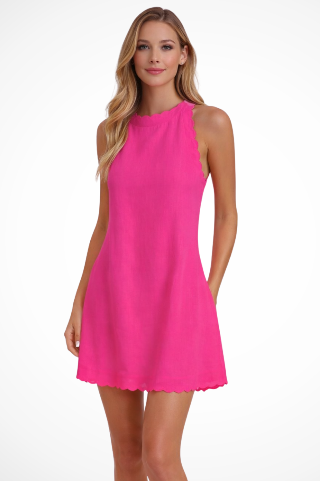 Women Sleeveless Scallop Hem Summer Mini Dress – Modern Everyday Look – Black – M