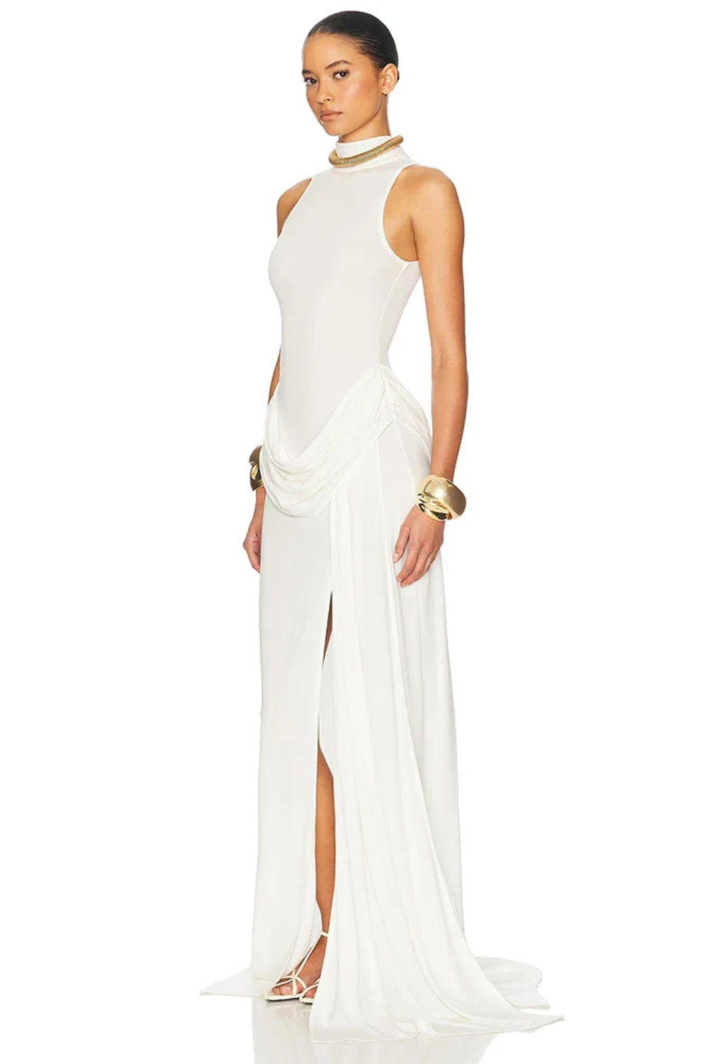 Women High Neck Sleeveless Wedding-Guest Maxi Dress with Side Split – Modern Everyday Look – Black – 2XL