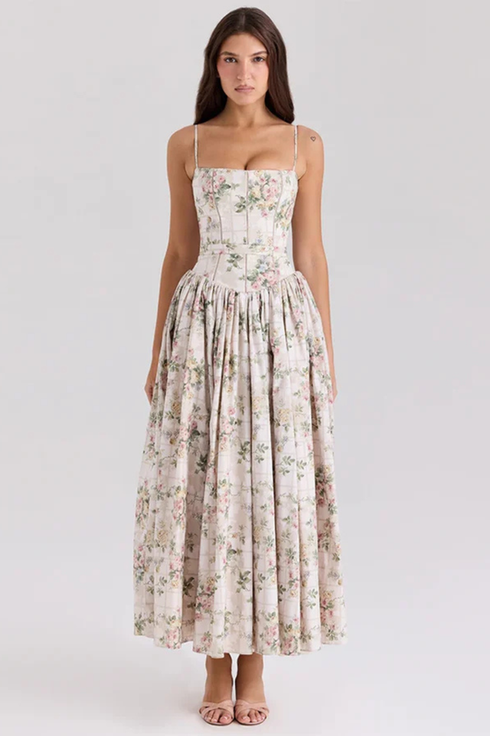 Women Tiered Summer Wedding-Guest Floral Midi Dress – Modern Everyday Look – Lilac Flower – L