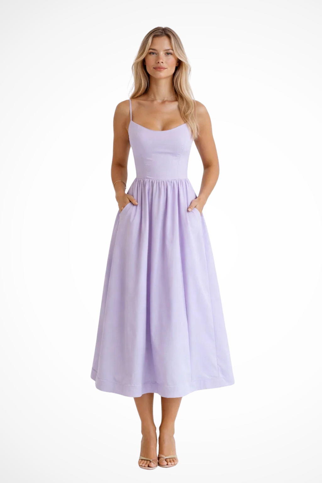 Women Ascot Style a Line Wedding-Guest Midi Dress – Modern Everyday Look – White – XS