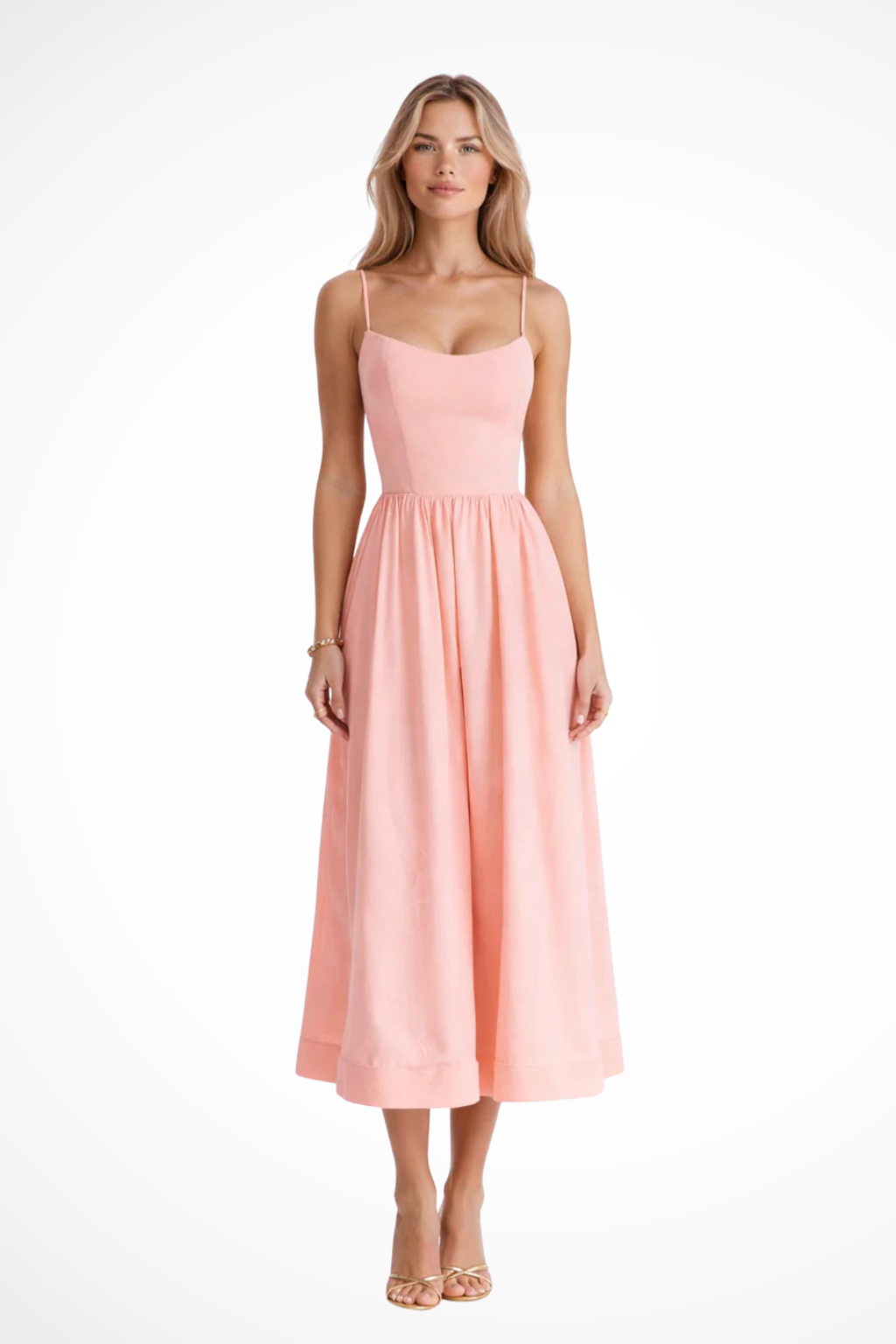 Women Ascot Style a Line Wedding-Guest Midi Dress – Modern Everyday Look – White – L